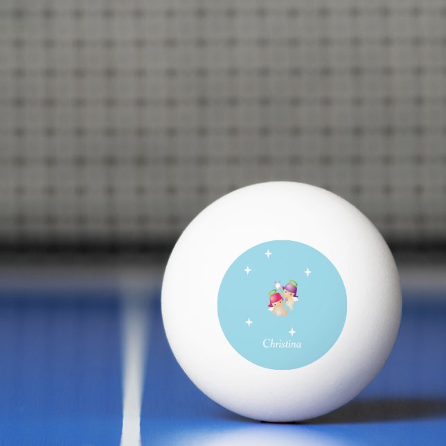 Pelota De Ping Pong Nombre personalizado ángeles lindos en azul (Neto)