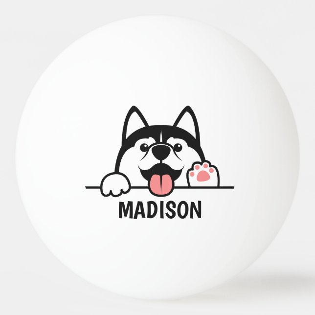Pelota De Ping Pong Nombre personalizado Cute Siberian Husky (Anverso)
