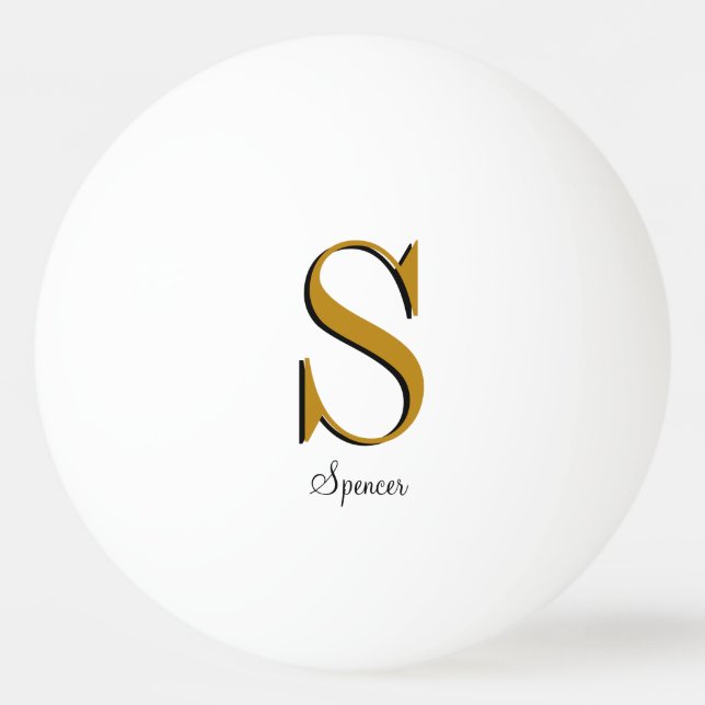 Pelota De Ping Pong Nombre personalizado del monograma dorado inicial (Anverso)