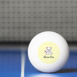 Pelota De Ping Pong Nombre personalizado lindo gato blanco en amarillo