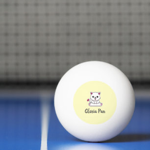 Pelota De Ping Pong Nombre personalizado lindo gato blanco en amarillo