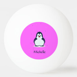 Pelota De Ping Pong Nombre personalizado pingüino lindo en rosa