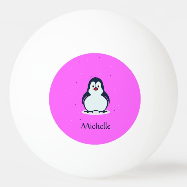 Pelota De Ping Pong Nombre personalizado pingüino lindo en rosa (Anverso)