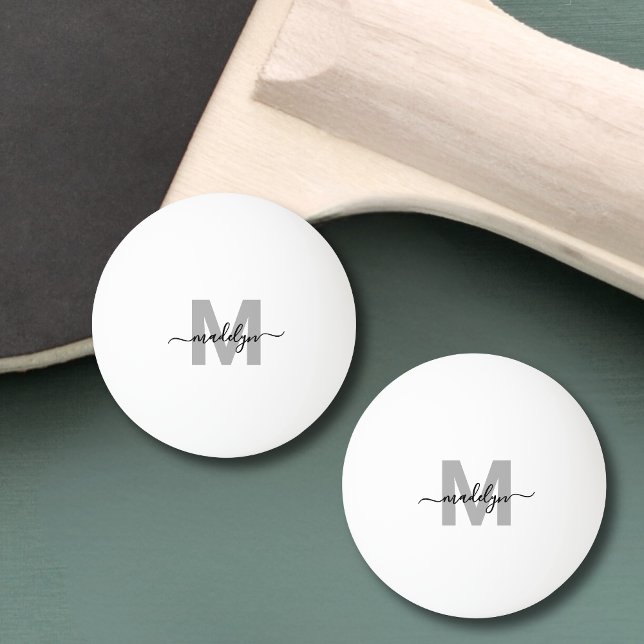 Pelota De Ping Pong Nombre simple de monograma blanco negro (Black White Simple Monogram Name Ping Pong Ball)