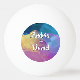 Pelota De Ping Pong Nombres de parejas en texto de pincel blanco, arte