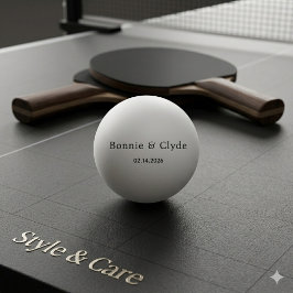 Pelota De Ping Pong Nombres personalizados y fecha blanca elegantes