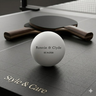 Pelota De Ping Pong Nombres personalizados y fecha blanca elegantes