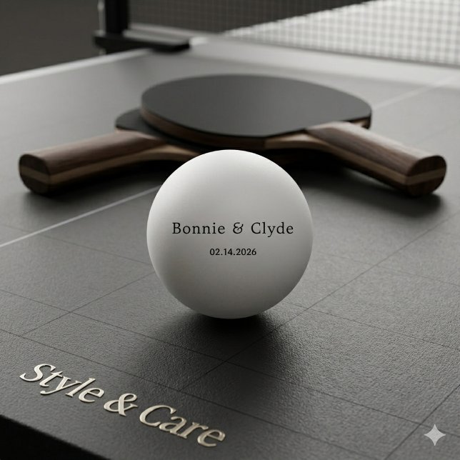 Pelota De Ping Pong Nombres personalizados y fecha blanca elegantes (Elegant Custom Names and Date White Ping Pong Ball)