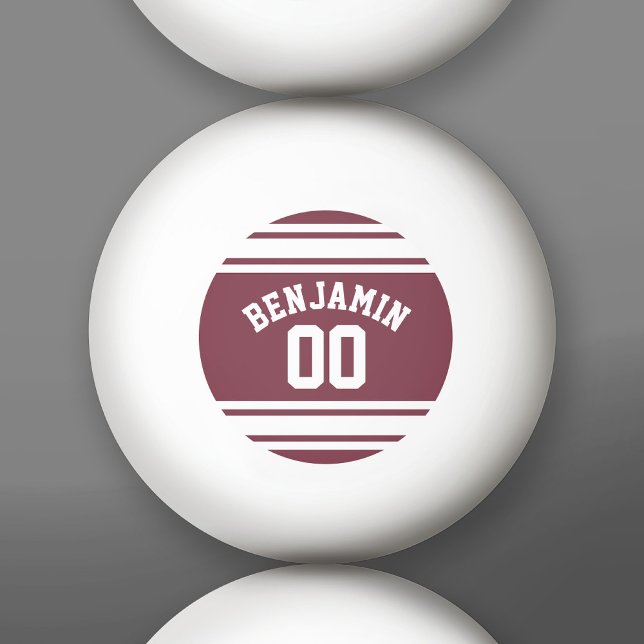 Pelota De Ping Pong Número de nombre personalizado de franjas maroon y (Custom Ping Pong Balls)