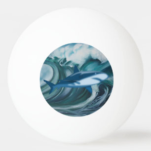 Pelota De Ping Pong Olas Agua Animal Marino Tiburón Pez Azul Arte