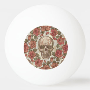 Pelota De Ping Pong Ornamento retro de cráneos y Rosas