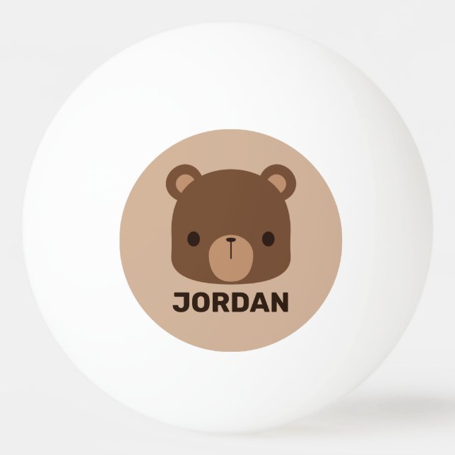Pelota De Ping Pong Oso marrón lindo con nombre personalizado (Anverso)
