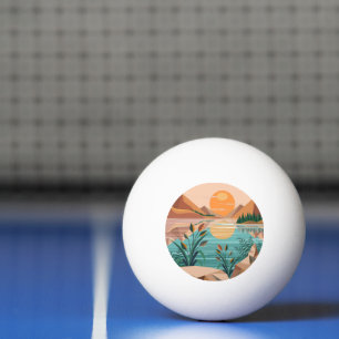 Pelota De Ping Pong Paisaje de puesta de sol en lago de montaña pacífi