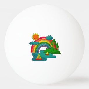 Pelota De Ping Pong Paisaje de viaje en barco bajo nubes soleadas y ar