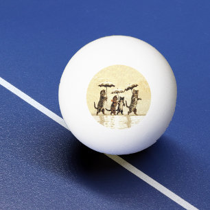 Pelota De Ping Pong Paraguas de gatos a rayas vintage bailando en la n