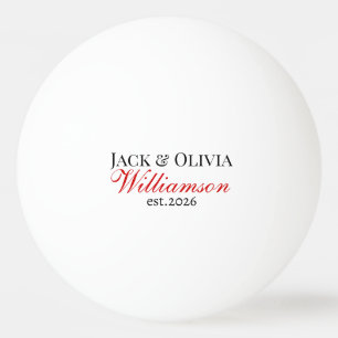Pelota De Ping Pong Pareja de Boda Moderna Nombre Fecha Rojo Negro