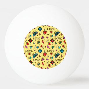Pelota De Ping Pong Patrón de amor del tatuaje de la vieja escuela
