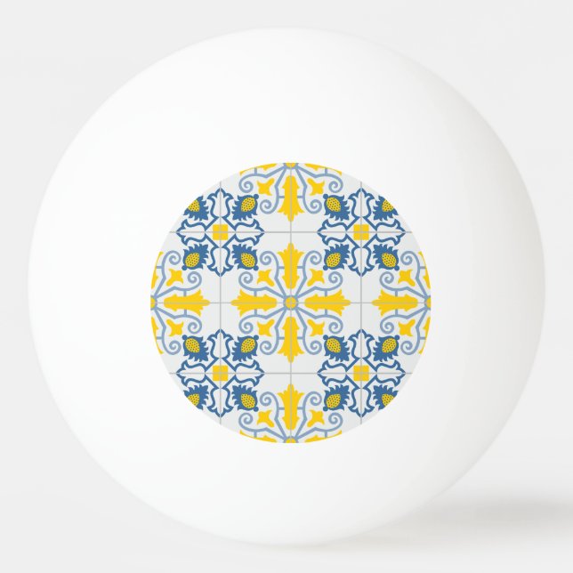 Pelota De Ping Pong Patrón de azulejos azules y amarillos en portugués (Anverso)