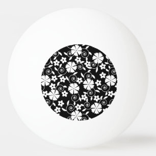 Pelota De Ping Pong Patrón de flores en espiral blanco y negro lindo