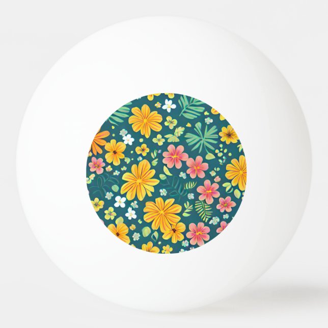 Pelota De Ping Pong Patrón de flores y hojas tropicales (Anverso)