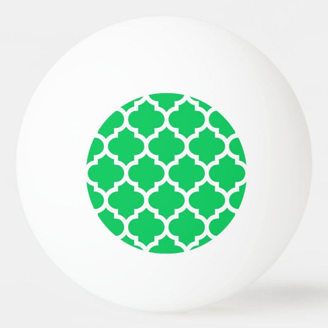 Pelota De Ping Pong Patrón de Quatrefol Marroquí Blanco Verde Esmerald (Anverso)