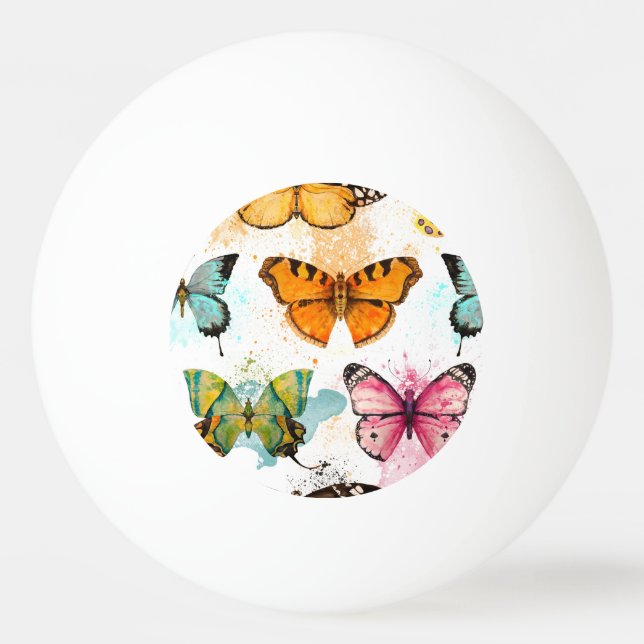 Pelota De Ping Pong Patrón delgado sin foco de mariposa acuarela (Anverso)