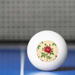 Pelota De Ping Pong Patrón vintage de rosa roja