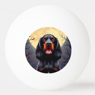 Pelota De Ping Pong Perro Adorable en Escena de Halloween con Calabaza