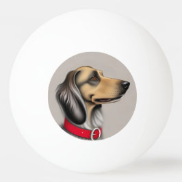 Pelota De Ping Pong Perro agraciado con collar rojo posado de lado