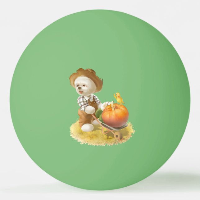 Pelota De Ping Pong Perro agricultor con calabaza (Anverso)