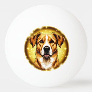 Pelota De Ping Pong Perro con fondo dorado