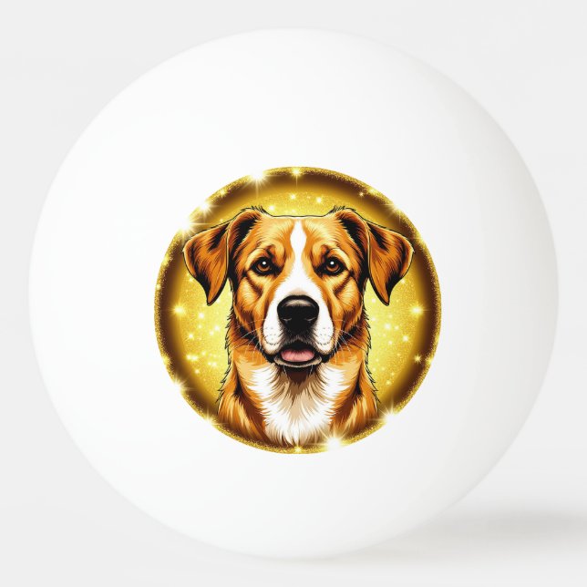 Pelota De Ping Pong Perro con fondo dorado (Anverso)