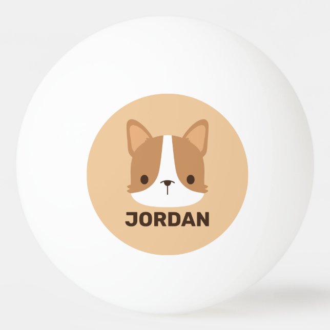 Pelota De Ping Pong Perro de Corgi con nombre personalizado (Anverso)