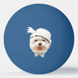 Pelota De Ping Pong Perro esponjoso con Gorra blanco