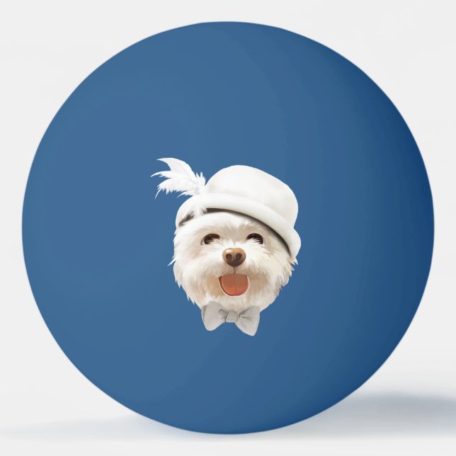 Pelota De Ping Pong Perro esponjoso con Gorra blanco (Anverso)