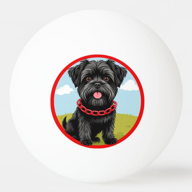 Pelota De Ping Pong Perro negro lindo con collar rojo en estilo Person (Anverso)