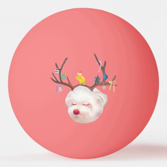 Pelota De Ping Pong Perro reno con adornos navideños (Anverso)