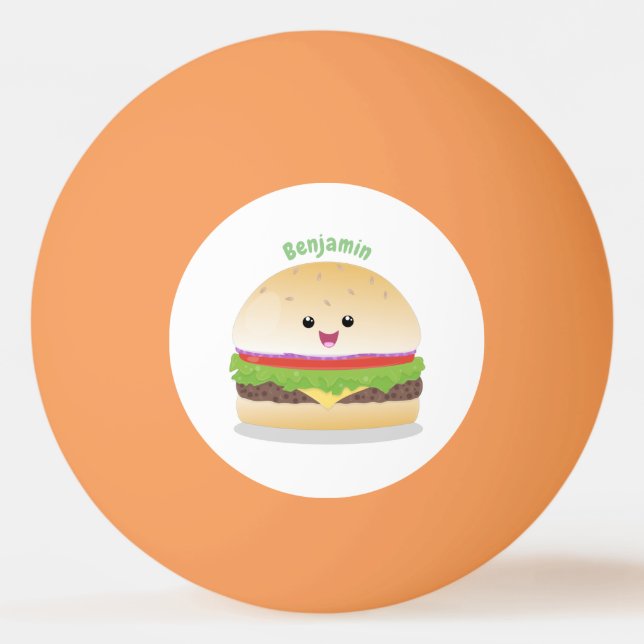 Pelota De Ping Pong Personalizado de hamburguesa kawaii feliz (Anverso)