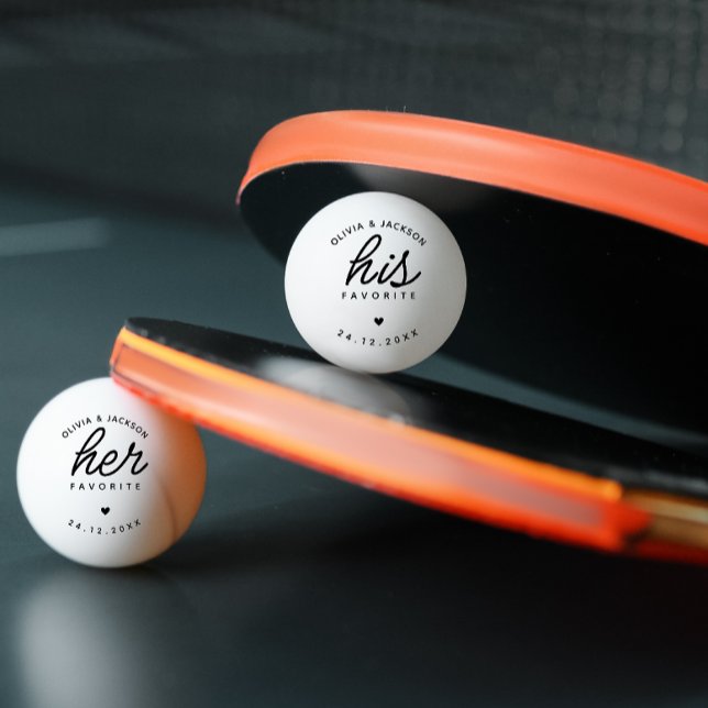Pelota De Ping Pong Personalizado moderno Su Boda favorito Texto negro (Modern custom his or her favorite wedding gifts ping pong ball)