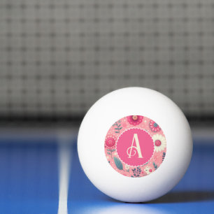 Pelota De Ping Pong Personalizado Monograma Blooms Encantados Rosa