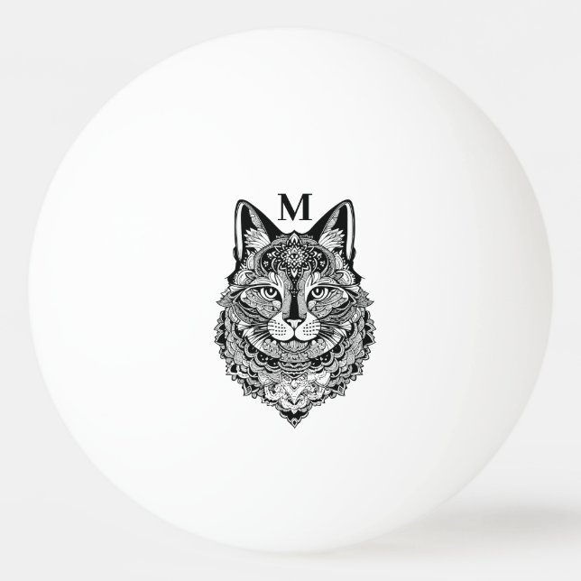 Pelota De Ping Pong Personalizado Monograma Gato Ornamental (Anverso)