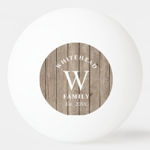 Pelota De Ping Pong Personalizado Rustic Monogram Tan Wood