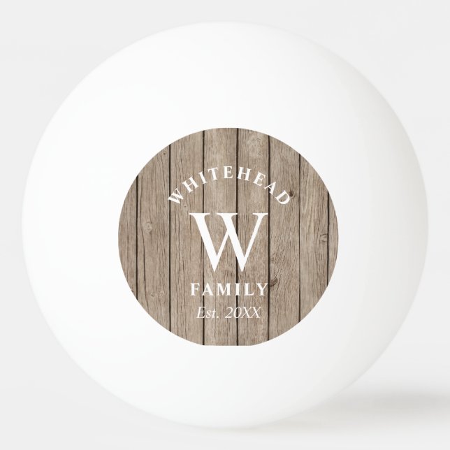 Pelota De Ping Pong Personalizado Rustic Monogram Tan Wood (Anverso)