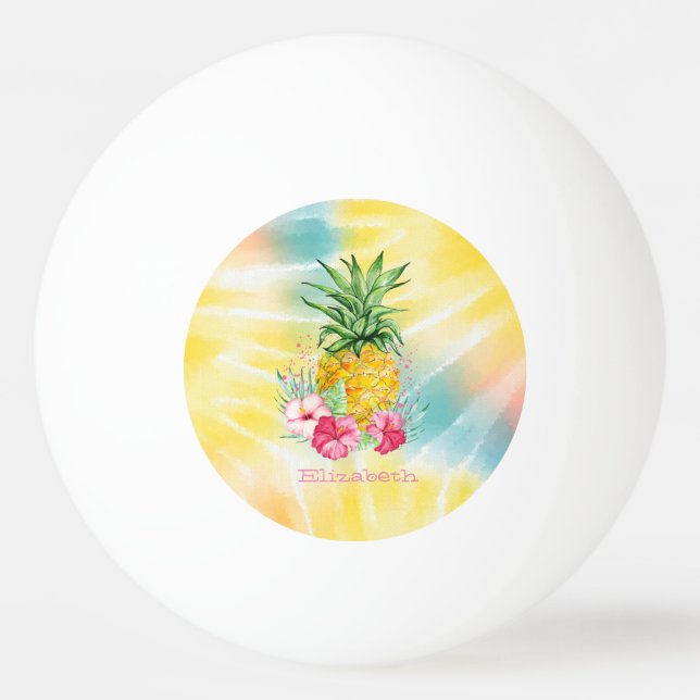 Pelota De Ping Pong Piña, Hibiscus Watercolor Arcoiris Tye (Anverso)