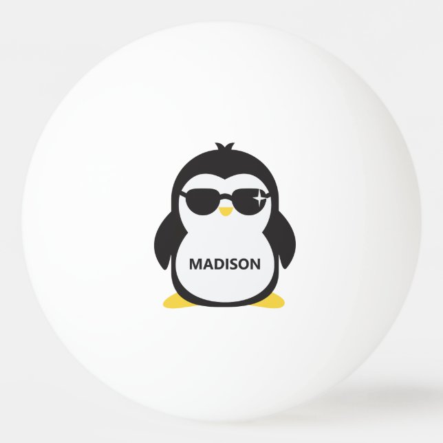 Pelota De Ping Pong Pingüino fresco de nombre personalizado (Anverso)