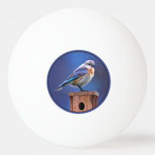 Pelota De Ping Pong Pintura de ave azul (hembra) - Arte original de av