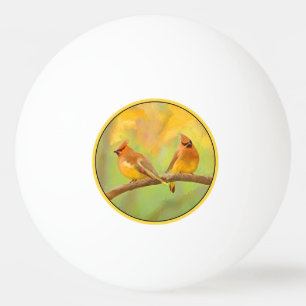 Pelota De Ping Pong Pintura de cedro Waxwing - Arte de perro original