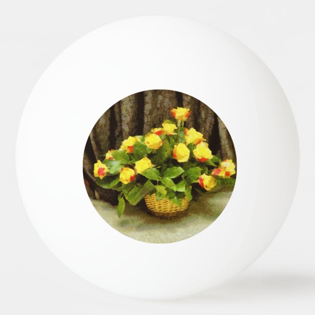 Pelota De Ping Pong Pintura de cesta de rosas amarillas (Anverso)