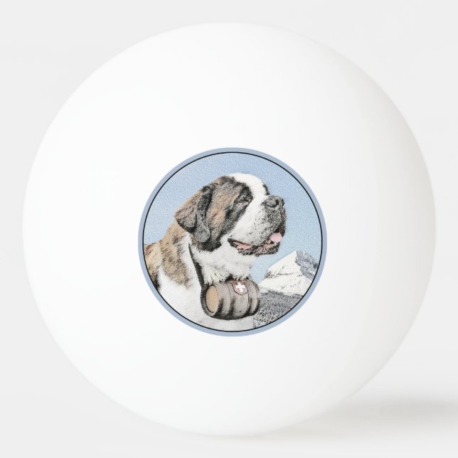 Pelota De Ping Pong Pintura de San Bernardo - Arte de Perro Original. (Anverso)