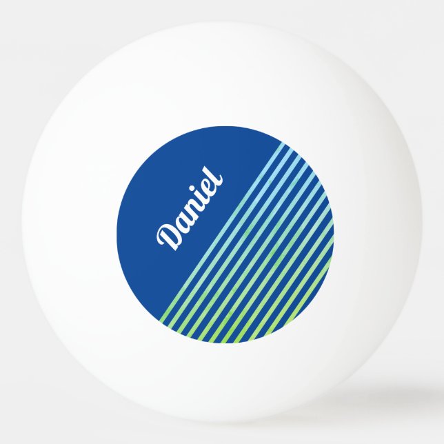 Pelota De Ping Pong Plantilla de nombre de franjas azules geométricas  (Anverso)